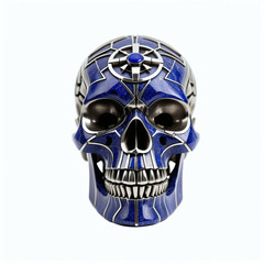 Skull made of lapis lazuli and metal. Isolated on white background. Digital illustration.