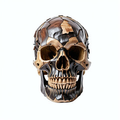 Skull made of papier mache. Isolated on white background. Front view, Digital illustration.