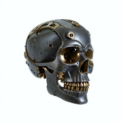 Skull made of stone and metal. Isolated on white background. Digital illustration.