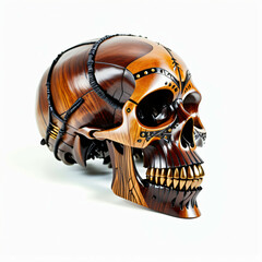 Human head skull. Isolated on white background. Tribal art style, Digital illustration.