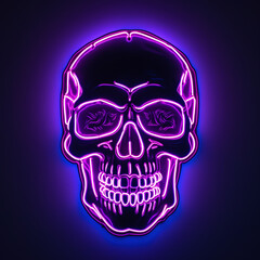 Neon sign skull logo synthwave illustration.