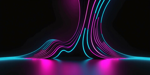 Abstract 3d glowing wavy lines, black background. Digital illustration.