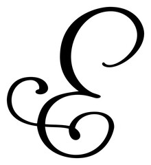 Vector calligraphy hand drawn letter E logo. Script font. Handwritten brush style