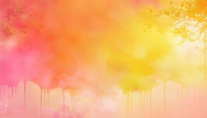pastel watercolor paint background design with colorful orange pink borders and bright yellow smoke paint bleed and drops with vibrant distressed grunge texture by vita