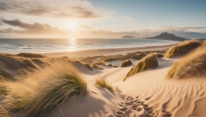 sand dunes panorama with beach grass