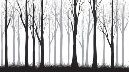 A forest with black leaves against a striking white sky, offering a unique contrast.