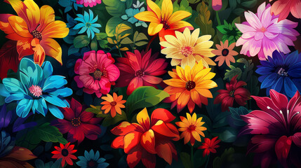 Fototapeta premium A vibrant garden showcasing a spectrum of brightly blooming flowers.