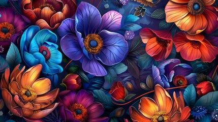 A vibrant garden showcasing a spectrum of brightly blooming flowers.