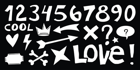 A set of doodles. Hand-drawn cute cartoon pencil sketches of decorative icons. Vector illustration.