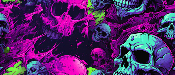 Neon trashcore skull vector style illustration.