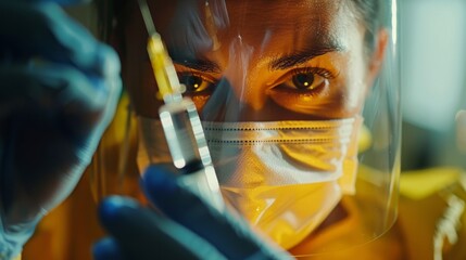 Close-up of medical professional with syringe focusing on precision.