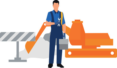 A worker stands holding a toolbox. © Flaticons