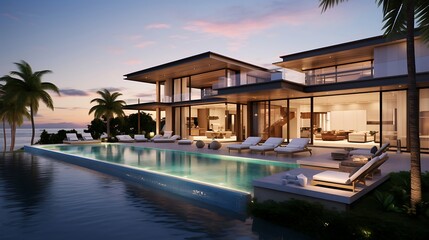 Fototapeta premium Opulent Escape: Portrayal of a Luxury Beach House