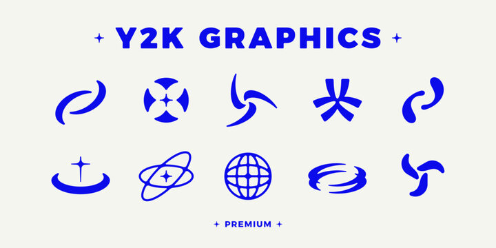 Y2K shapes set. Premium Y2K elements for posters, flyers, banners, social media. 00s aesthetics. High quality 2000s vector shapes. Y2K graphic design. Trendy retro futuristic geometric forms.
