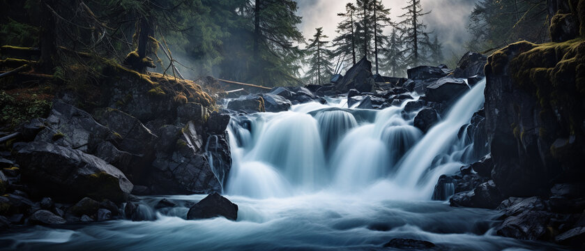 Waterfall in the mountains.