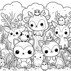 Obraz premium Forest Friends: Adorable Kawaii Coloring Fun for Kids