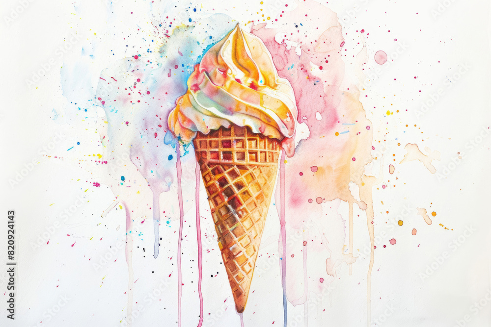 Wall mural Exquisite Aquarelle Illustration of a Dripping Ice Cream Cone