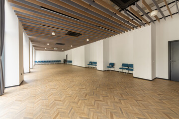 Empty hall in modern office building. Open space. Empty conference room. Interior of modern conference hall