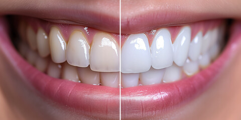 Before and after teeth whitening close-up comparison
