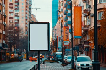 Urban Billboard on a Busy City Street at Twilight