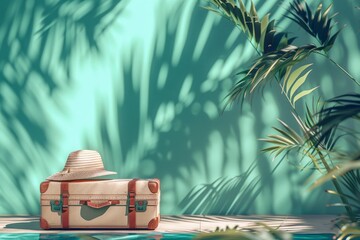 travel  concept - suitcase 3d vacation luggage minimalimus. Beautiful simple AI generated image in 4K, unique. - Powered by Adobe