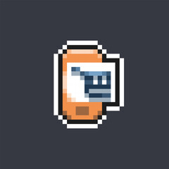phone with trolley on screen in pixel art style