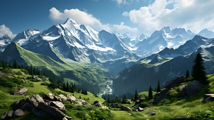 Panoramic view of mountains in the summer, Caucasus, Russia
