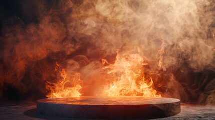 empty podium with FIRE background