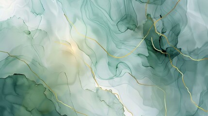 Fototapeta premium An abstract watercolor painting, random mix of dark blues, greens, and reds, with striking glowing gold lines forming a topographical map effect. Modern, disturbingly fluid abstract background.