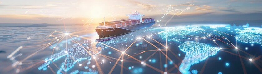 Obraz premium Aerial view of a container ship filled with cargo