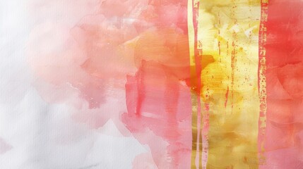 Fototapeta premium A minimalist watercolor artwork, random color wash with subtle hues, highlighted by a single bold golden stripe down the center. Background is smooth and light, with a delicate watercolor effect.