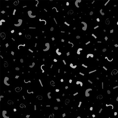 Small Random Spot Carnival. Seamless Vector Fun. Party Curve Background. Abstract Graphic Ball. Carnaval Ink Dot Splotch. Gray Random Background Frame White Blob Shape Dot. Black Pattern Baby Design.