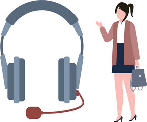 The girl is standing near the webcam.