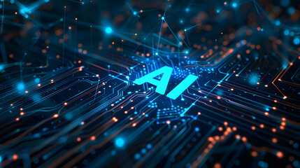 Artificial intelligence circuit line style. Machine learning design. Smart network digital technology. AI. illustration