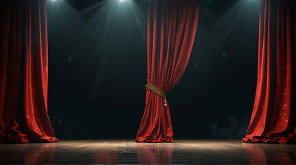 Magic theater stage red curtains Show Spotlight, Generative.AI