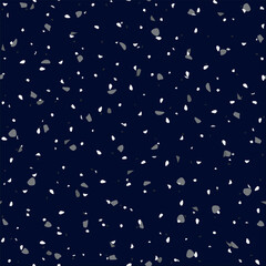 Venetian Seamless Pattern. Vector Abstract Ceramic Design. Marble Blue Granite Texture. Terrazzo Blue Modern Pattern. Gray Mosaic Floor Background. Stone Seamless Irregular Art. Glass Terrazzo Print