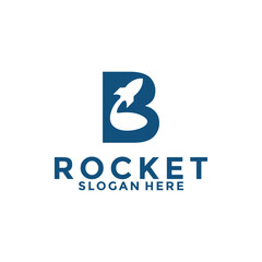 Letter B rocket logo design, rocket launch logo vector image with letter