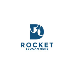 Letter D rocket logo design, rocket launch logo vector image with letter