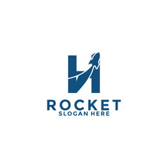 Letter H rocket logo design, rocket launch logo vector image with letter