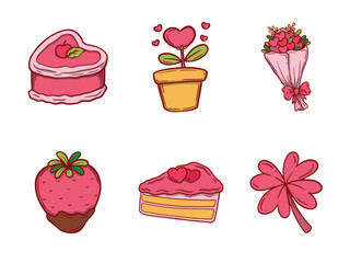 cute valentine icons set vector