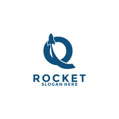 Letter Q rocket logo design, rocket launch logo vector image with letter