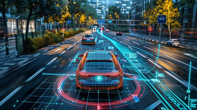 A digital twin of an autonomous vehicle being tested in various virtual scenarios,
