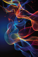 Develop a vibrant vector graphic of sound waves flowing and curving in a dynamic, wave-inspired composition.