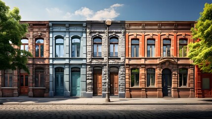 Panoramic view of a row of old buildings in Dublin, Ireland