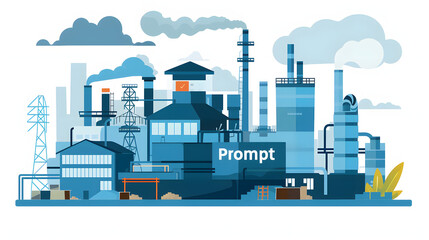 Prompt Factory power electricity industry manufactory buildings flat decorative isolated illustration, 