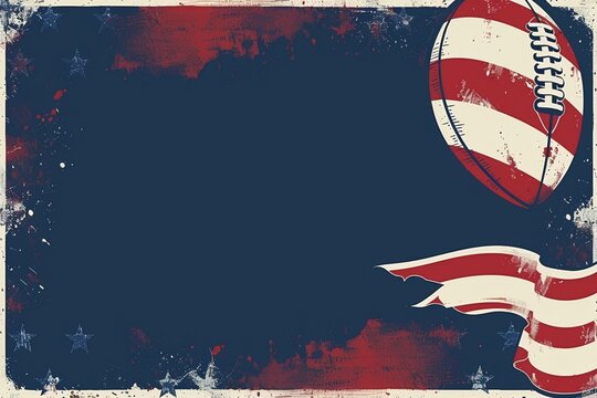 A cartoon invitation with a red, white, and blue football inviting guests to celebrate with you. The card is framed with a white border and set on a cheerful blue background