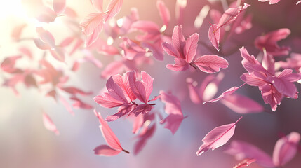Obraz premium Flying leaves effect with mild sunbeam in 3d illustration vector