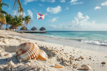 Two heart-shaped shells resting on the sand, sunset light. Beautiful simple AI generated image in 4K, unique.