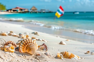 Obraz premium Heart-shaped Seashell in the Seaside. Beautiful simple AI generated image in 4K, unique.