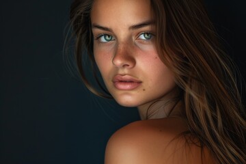Naklejka premium Feminine Grace. Stunning Woman Embracing Natural Beauty and Timeless Style 